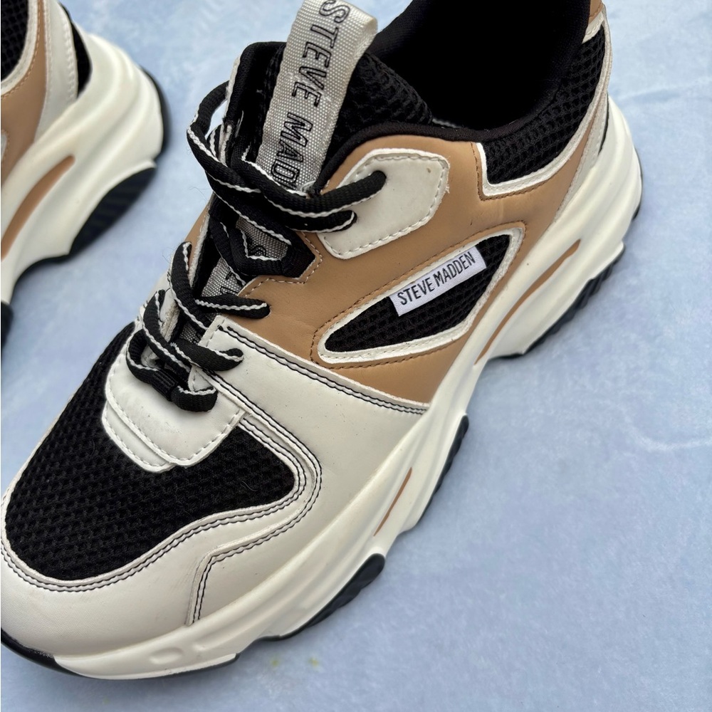 Steve Madden Black, White, and Tan Sneakers